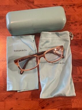 Tiffany & Co. Brown Vintage Rectangular Glasses with Signature Blue Case/Cloth